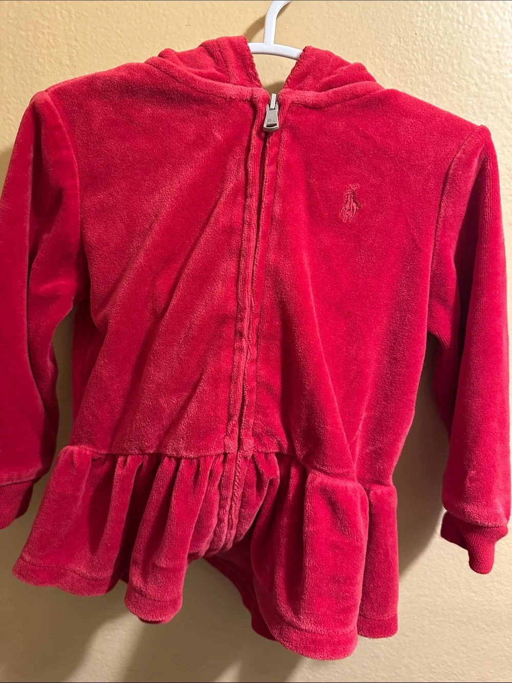 Ralph Lauren Hot Pink Velvet Hooded Zip Peplum Jacket